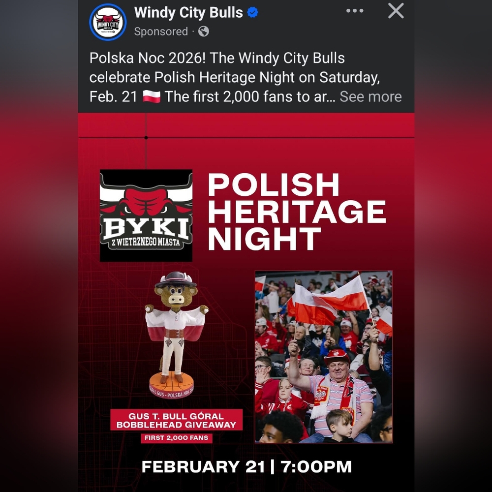 Windy City Bulls Polish Heritage Night Gus T Bull Bobblehead 2/21/26 SGA